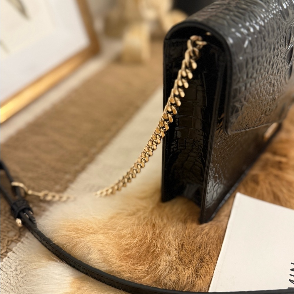 Brahmin Black crocodile embossed small crossbody purse handbag - Picture 4 of 9